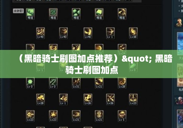 （黑暗骑士刷图加点推荐）" 黑暗骑士刷图加点