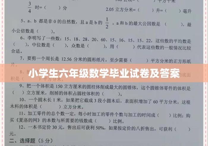 小学生六年级数学毕业试卷及答案